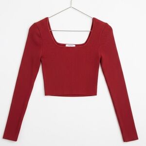 Babaton Red Ribbed Crop Top knit